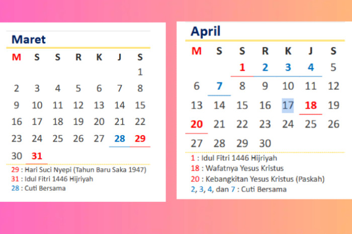 Kalender Maret - April 2025